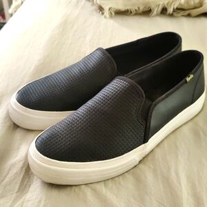 Keds black faux leather slip ons size 10